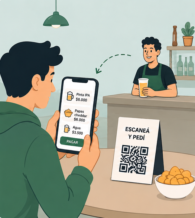 Cliente escanea el QR y pide desde su celular en la barra