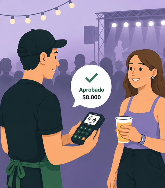 Runner cobrando con el POS de Mercado Pago en un evento